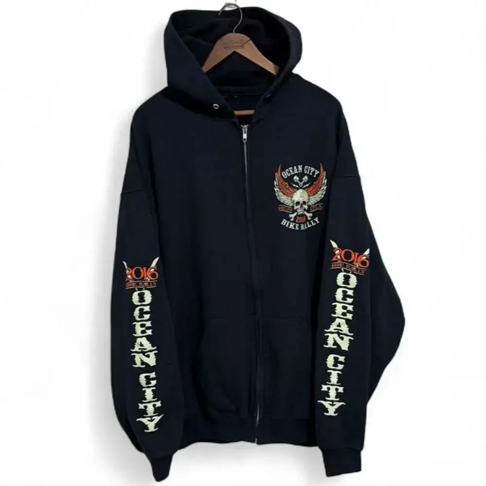 Vintage 2016 Ocean City Bike Rally Graphic Full Zip Hoodie XXL